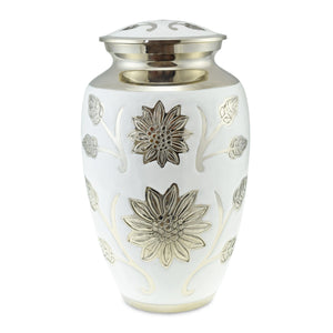 Sun Flower Polished White Adult Cremation Urn for Ashes - EverWith Memorial Jewellery - Trade