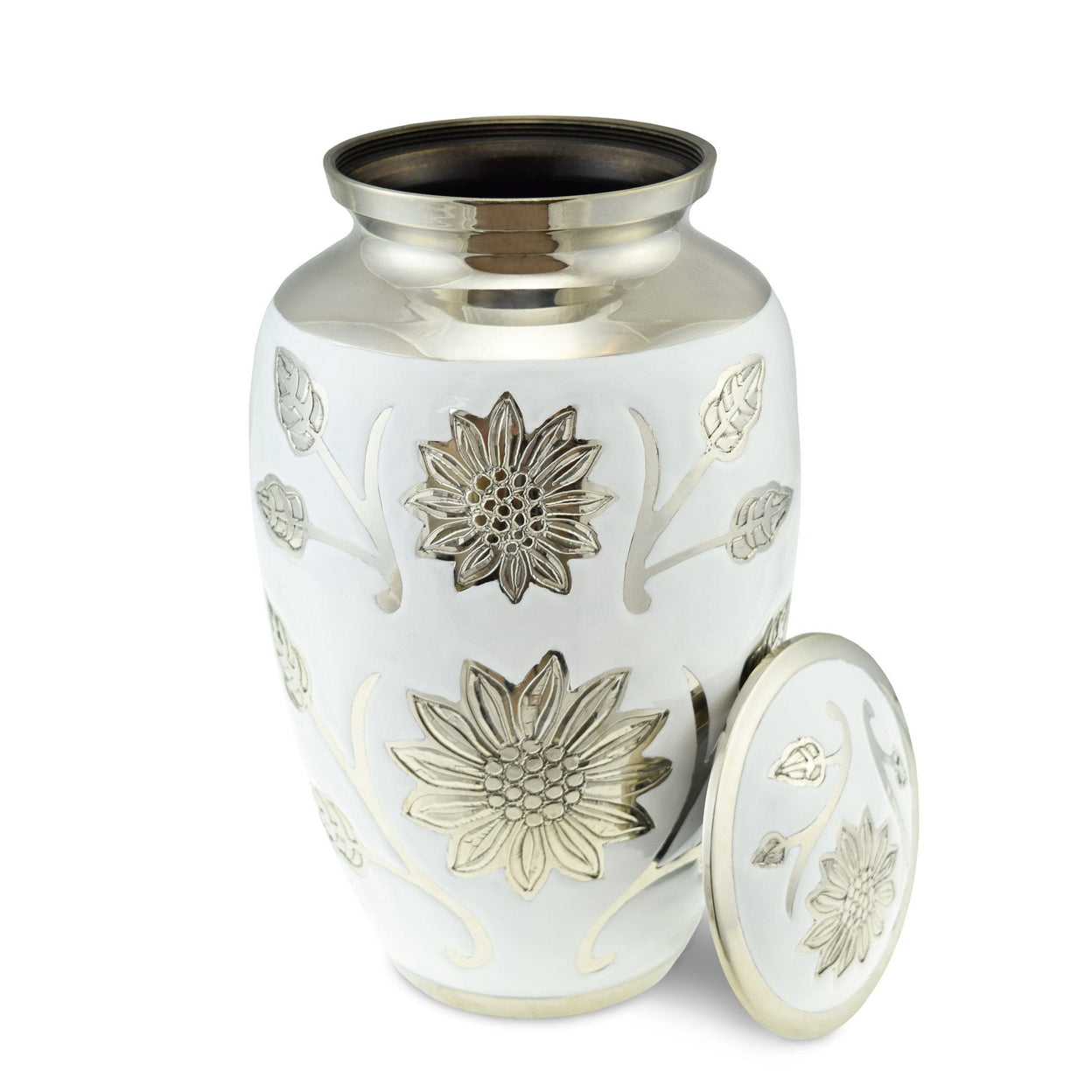 Load image into Gallery viewer, Sun Flower Polished White Adult Cremation Urn for Ashes - EverWith Memorial Jewellery - Trade