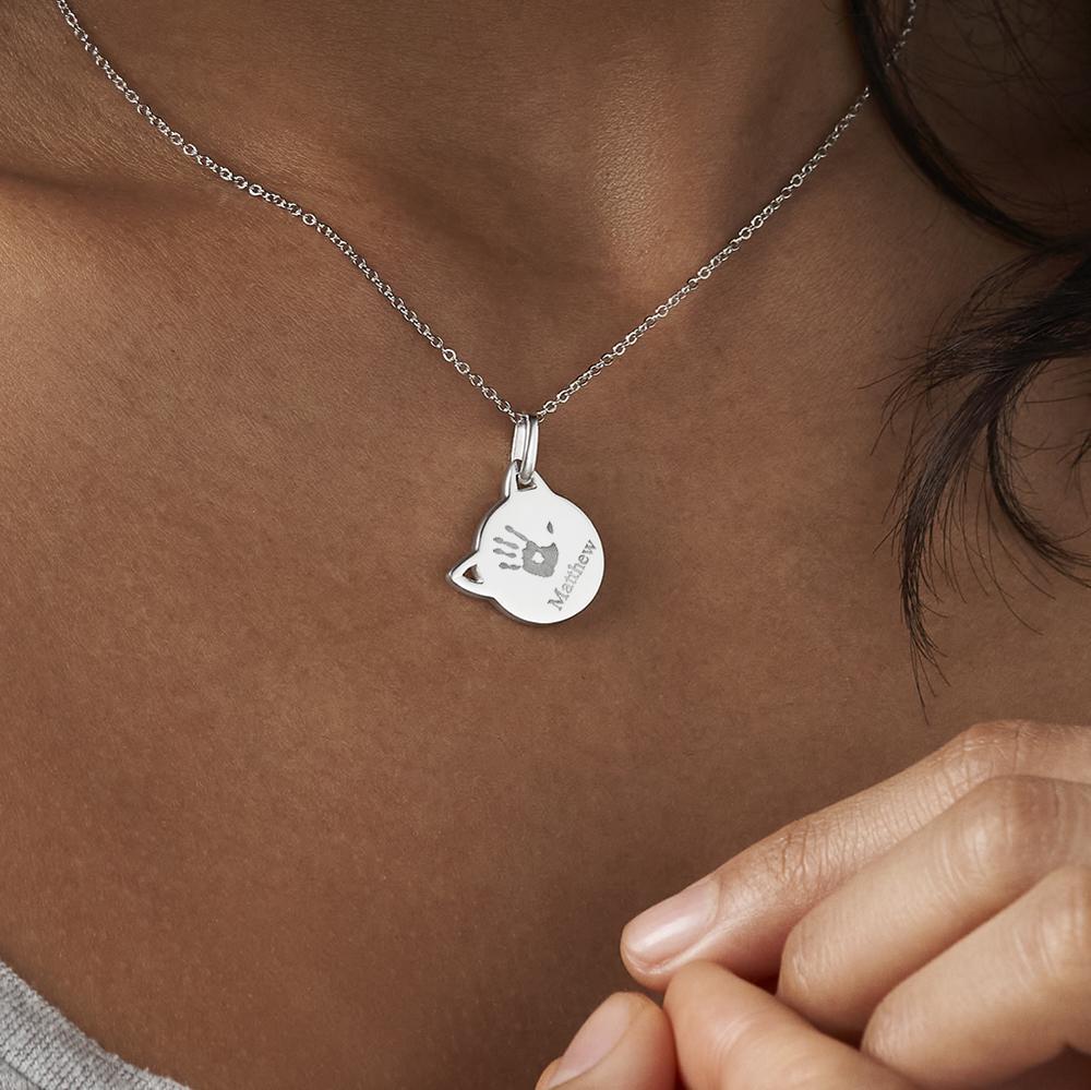 Load image into Gallery viewer, EverWith Engraved Cat Handprint or Footprint Memorial Pendant with Fine Crystal - EverWith Memorial Jewellery - Trade