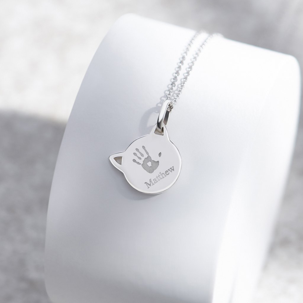 Load image into Gallery viewer, EverWith Engraved Cat Handprint or Footprint Memorial Pendant with Fine Crystal - EverWith Memorial Jewellery - Trade