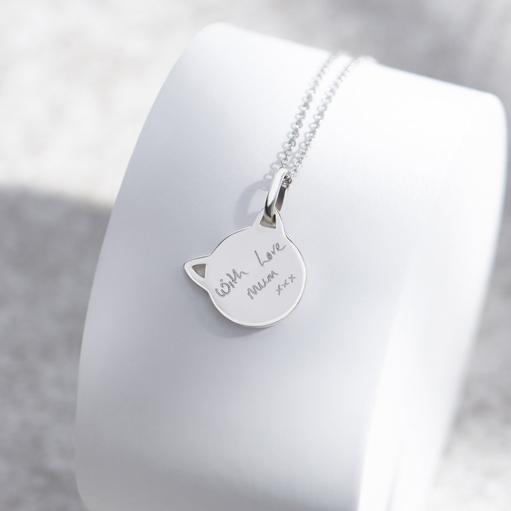 EverWith Engraved Cat Handwriting Memorial Pendant with Fine Crystal - EverWith Memorial Jewellery - Trade