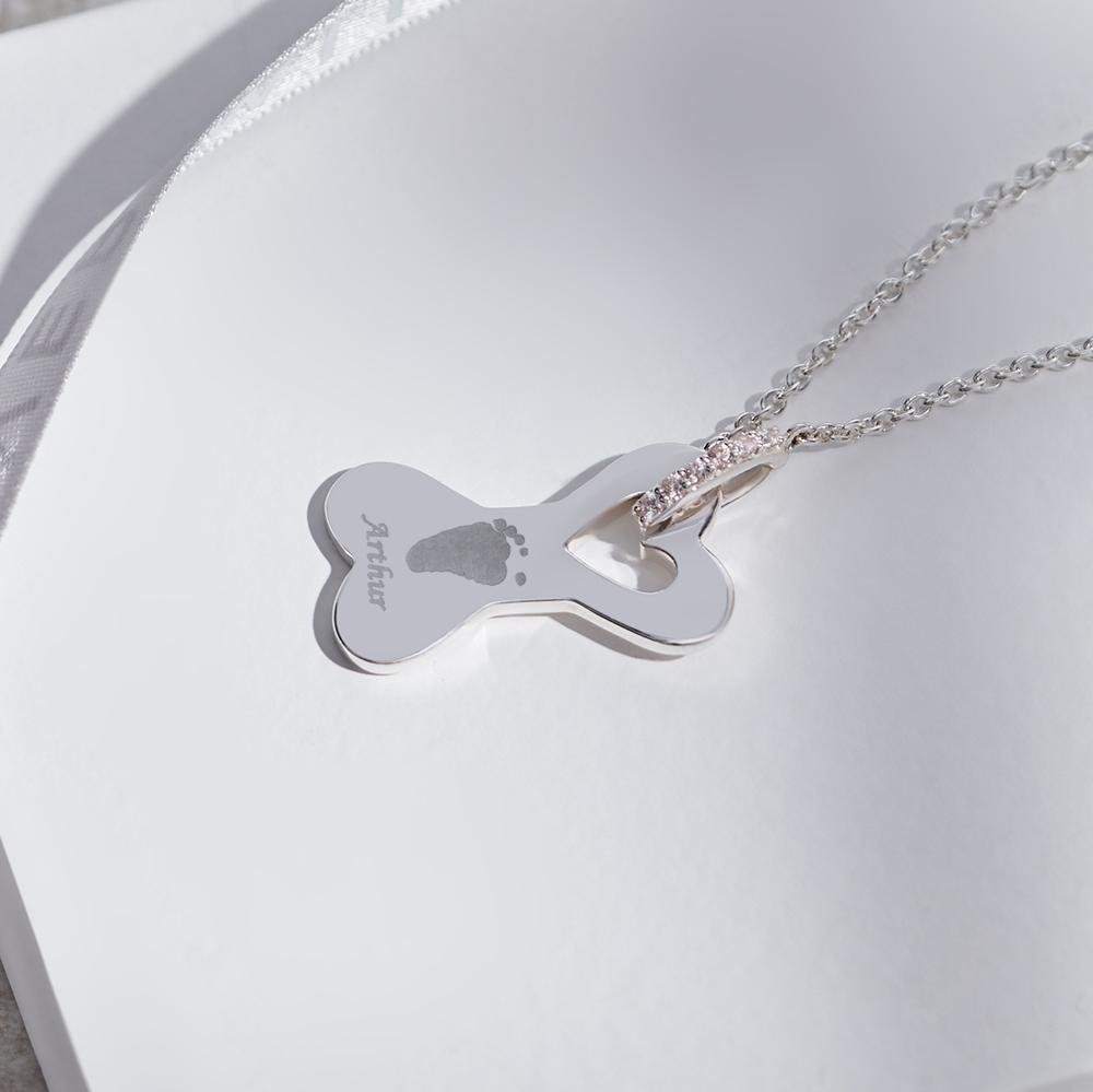 Load image into Gallery viewer, EverWith Engraved Dog Bone Handprint or Footprint Memorial Necklace with Fine Crystals - EverWith Memorial Jewellery - Trade
