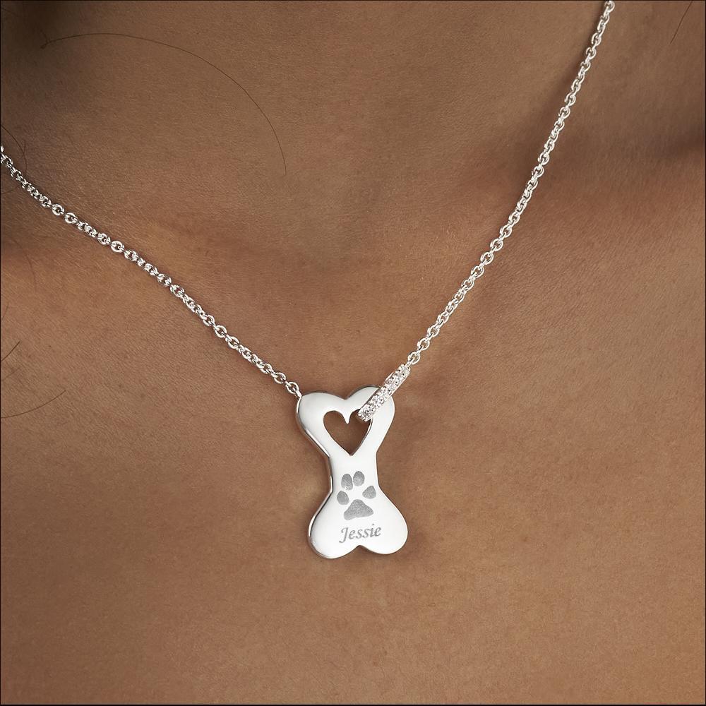 EverWith Engraved Dog Bone Pawprint Memorial Necklace with Fine Crystals - EverWith Memorial Jewellery - Trade