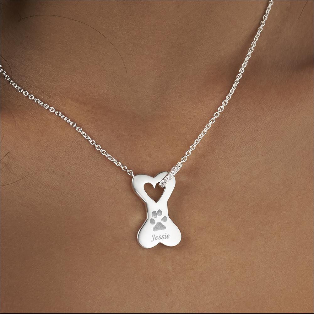 Load image into Gallery viewer, EverWith Engraved Dog Bone Pawprint Memorial Necklace with Fine Crystals - EverWith Memorial Jewellery - Trade