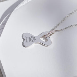 EverWith Engraved Dog Bone Pawprint Memorial Necklace with Fine Crystals - EverWith Memorial Jewellery - Trade