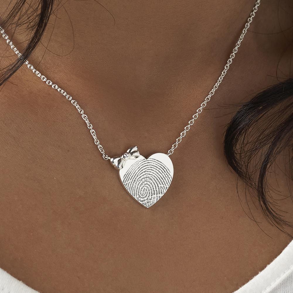 EverWith Engraved Heart and Bow Fingerprint Memorial Necklace with Fine Crystal - EverWith Memorial Jewellery - Trade