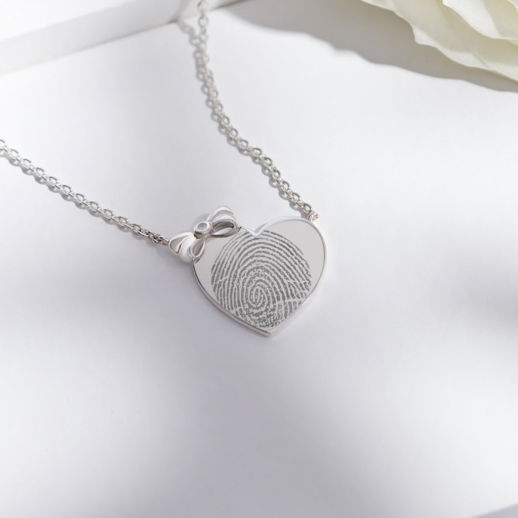 EverWith Engraved Heart and Bow Fingerprint Memorial Necklace with Fine Crystal - EverWith Memorial Jewellery - Trade