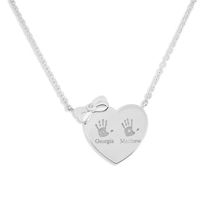 EverWith Engraved Heart and Bow Handprint or Footprint Necklace with Fine Crystal - EverWith Memorial Jewellery - Trade
