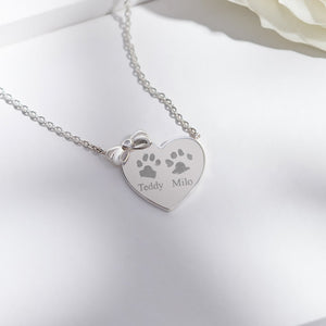 EverWith Engraved Heart and Bow Pawprint Memorial Necklace with Fine Crystal - EverWith Memorial Jewellery - Trade