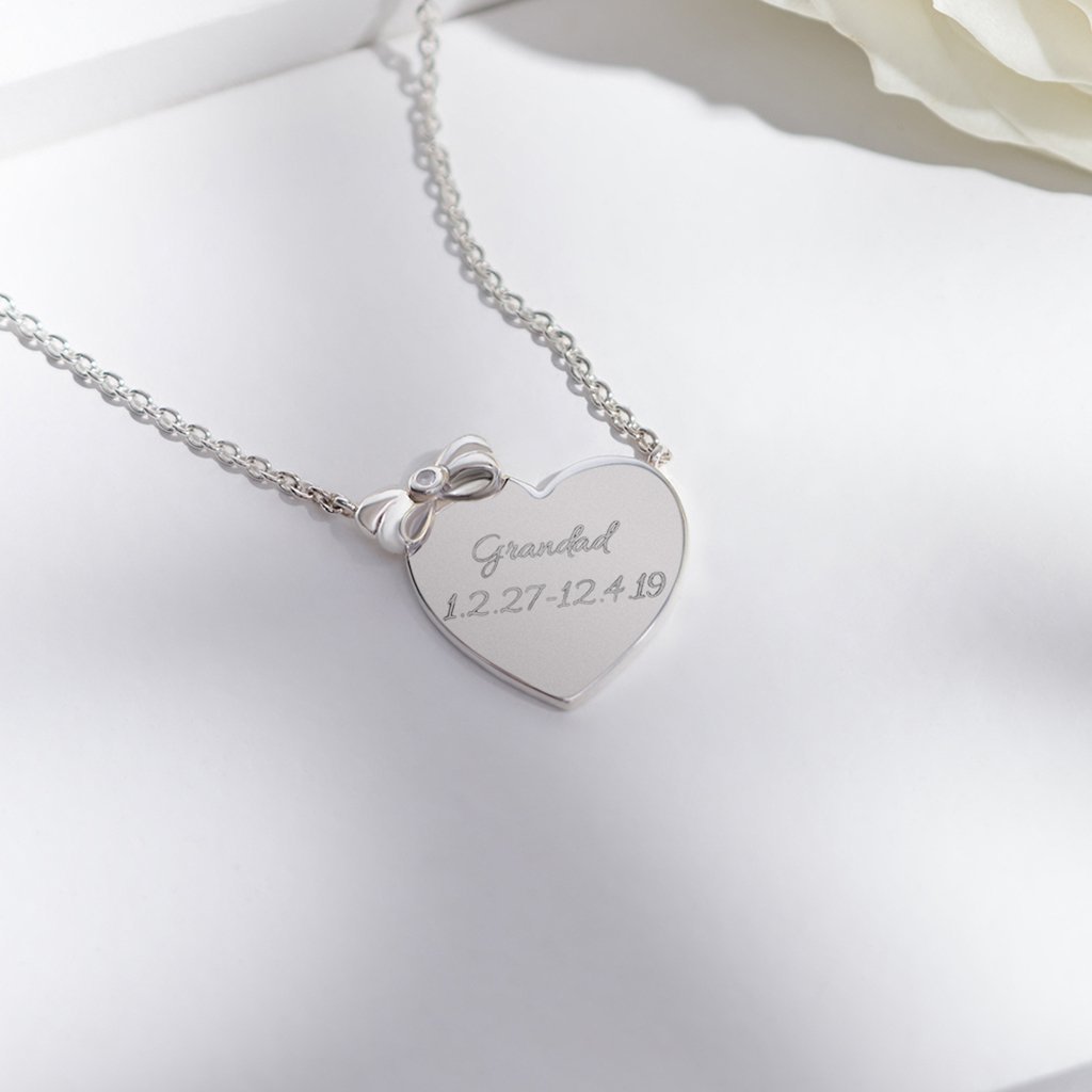 Load image into Gallery viewer, EverWith Engraved Heart and Bow Standard Engraving Memorial Necklace with Fine Crystal - EverWith Memorial Jewellery - Trade