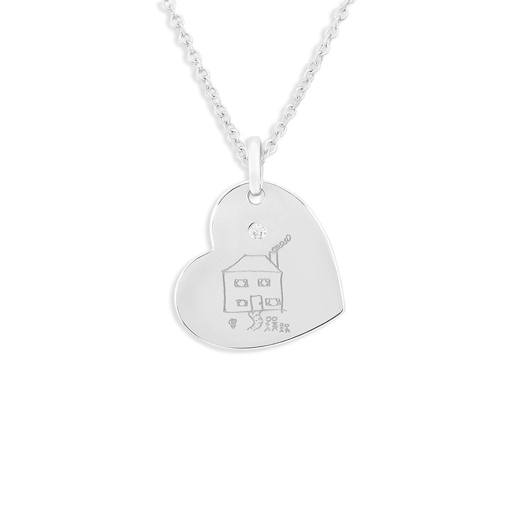 Load image into Gallery viewer, EverWith Engraved Heart Drawings Memorial Pendant with Fine Crystal - EverWith Memorial Jewellery - Trade