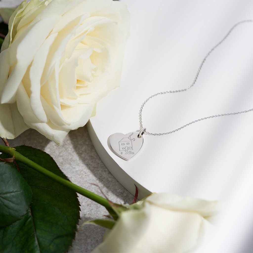 EverWith Engraved Heart Drawings Memorial Pendant with Fine Crystal - EverWith Memorial Jewellery - Trade