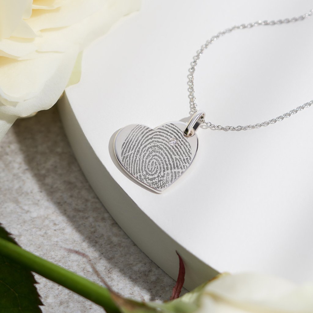 Load image into Gallery viewer, EverWith Engraved Heart Fingerprint Memorial Pendant with Fine Crystal - EverWith Memorial Jewellery - Trade