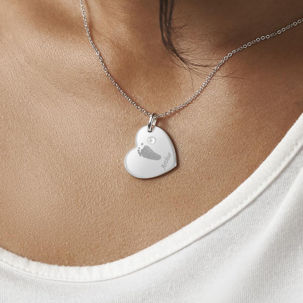 Load image into Gallery viewer, EverWith Engraved Heart Handprint or Footprint Memorial Pendant with Fine Crystal - EverWith Memorial Jewellery - Trade