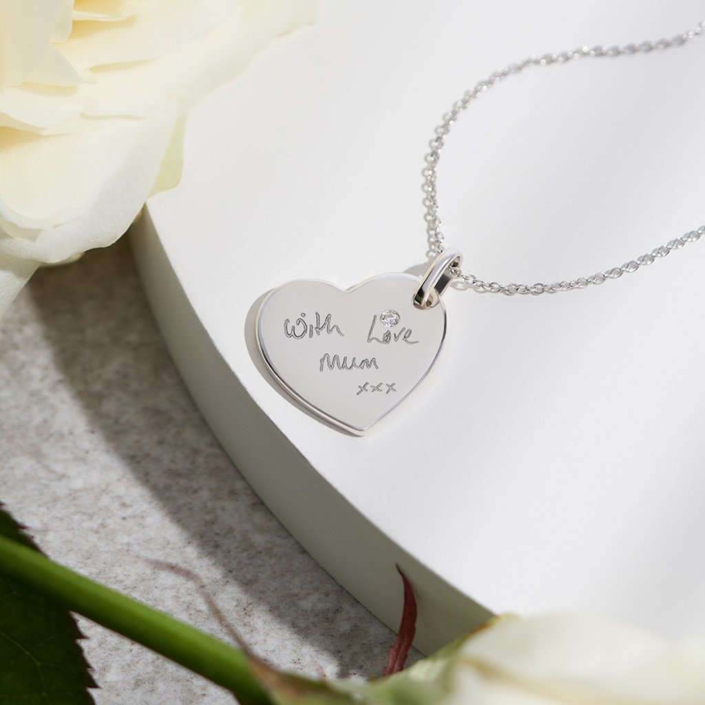 Load image into Gallery viewer, EverWith Engraved Heart Handwriting Memorial Pendant with Fine Crystal - EverWith Memorial Jewellery - Trade
