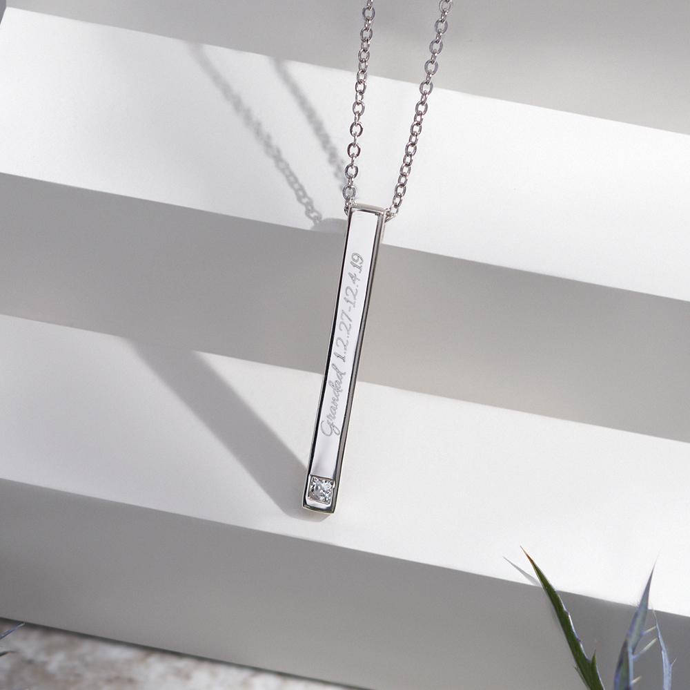 Load image into Gallery viewer, EverWith Engraved Long Bar Memorial Handwriting Pendant With Fine Crystal - EverWith Memorial Jewellery - Trade