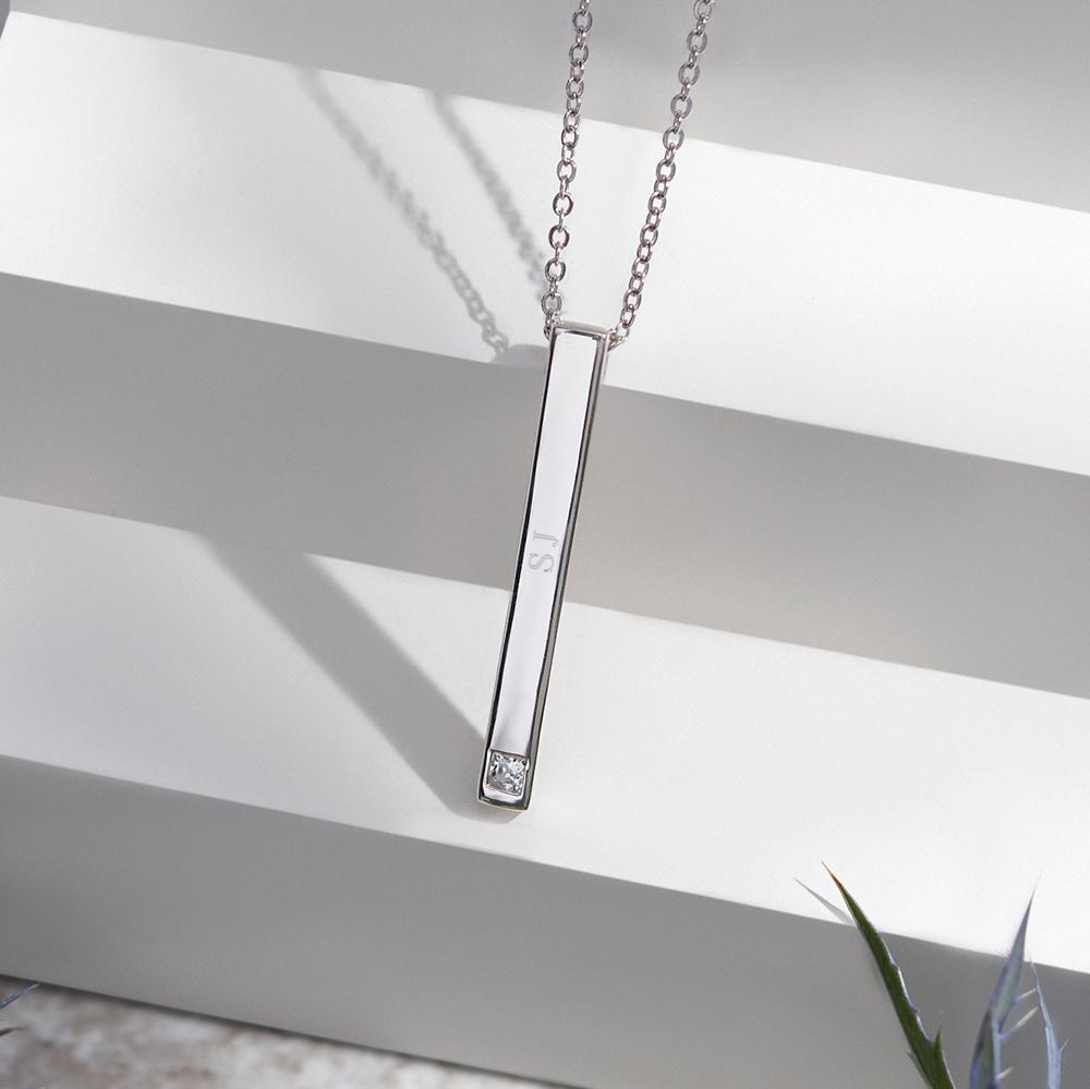 Load image into Gallery viewer, EverWith Engraved Long Bar Memorial Standard Engraving Pendant With Fine Crystal - EverWith Memorial Jewellery - Trade