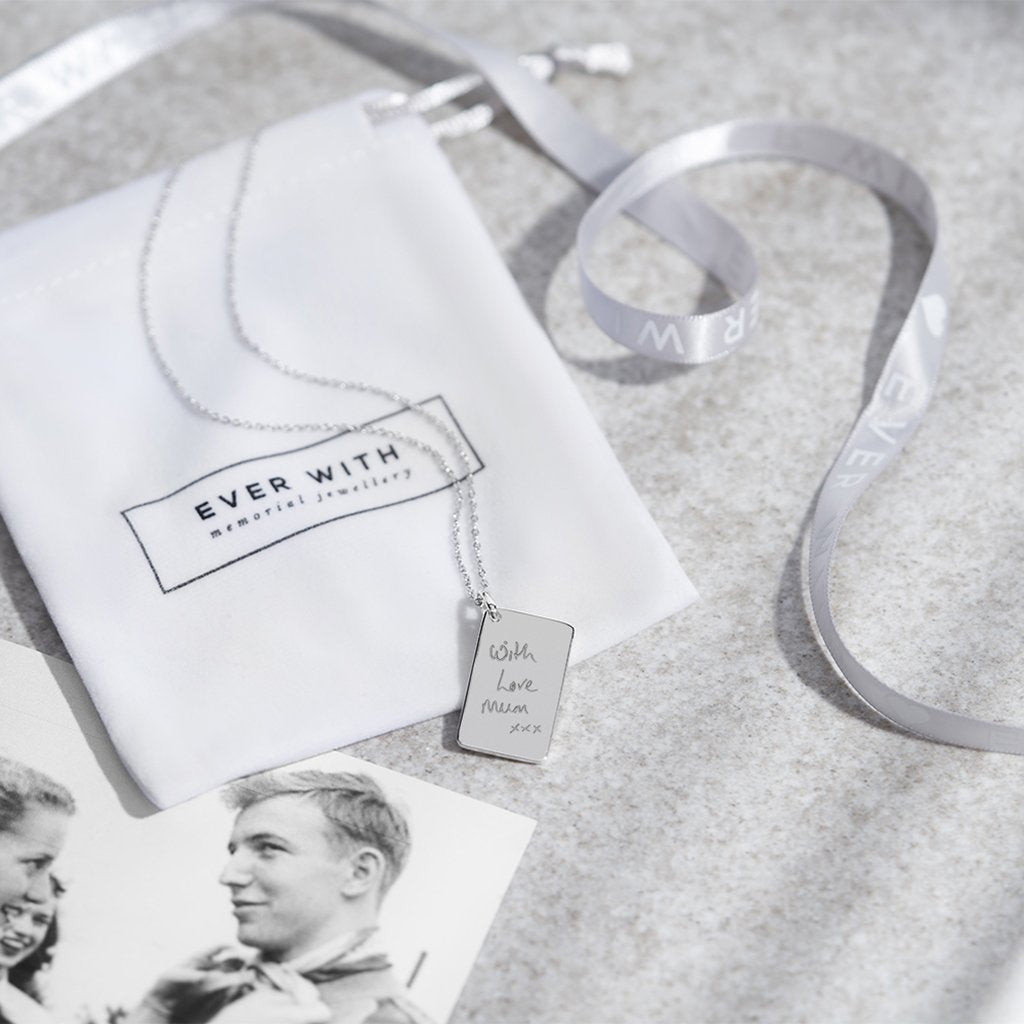 EverWith Engraved Love Tag Handwriting Memorial Pendant with Fine Crystals - EverWith Memorial Jewellery - Trade