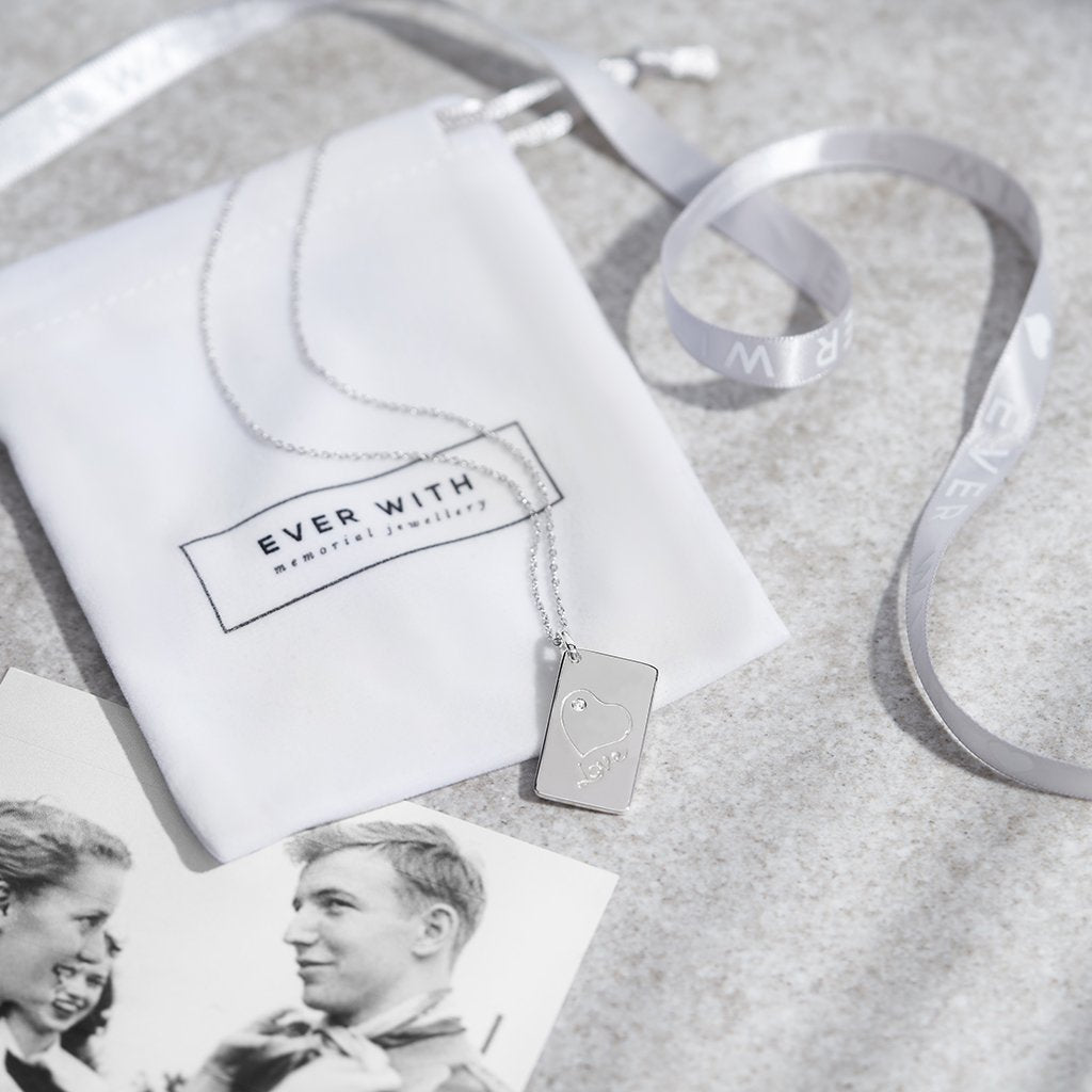 EverWith Engraved Love Tag Handwriting Memorial Pendant with Fine Crystals - EverWith Memorial Jewellery - Trade