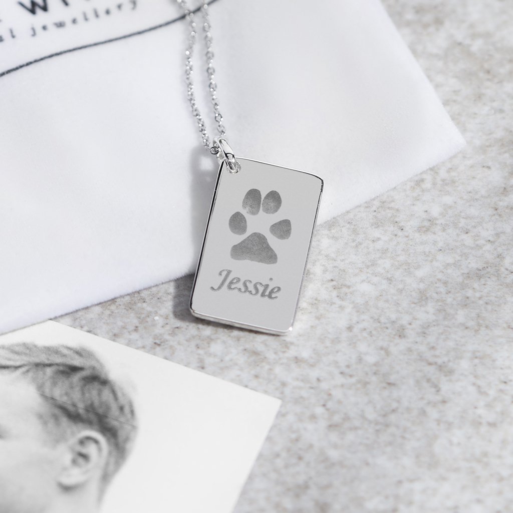 Load image into Gallery viewer, EverWith Engraved Love Tag Pawprint Memorial Pendant with Fine Crystals - EverWith Memorial Jewellery - Trade