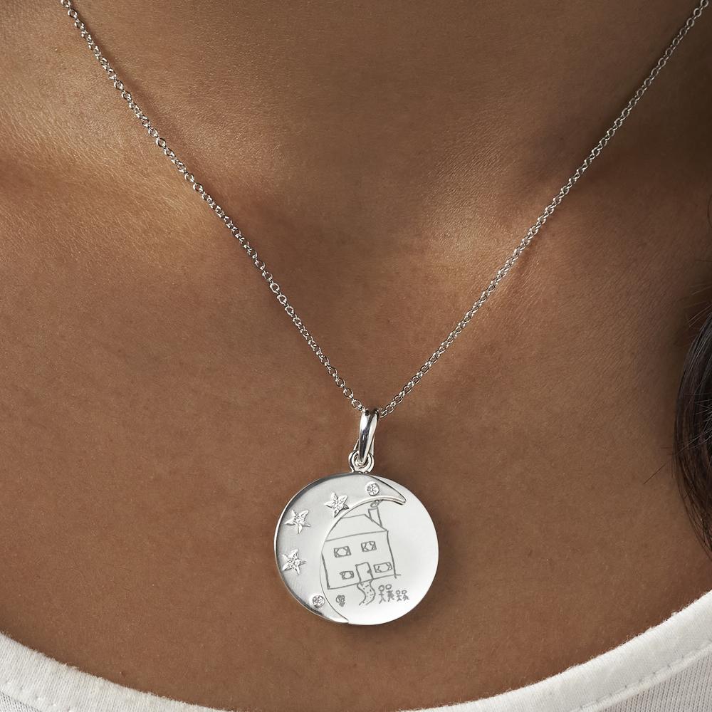 Load image into Gallery viewer, EverWith Engraved Moons Drawing Memorial Pendants with Fine Crystal - EverWith Memorial Jewellery - Trade