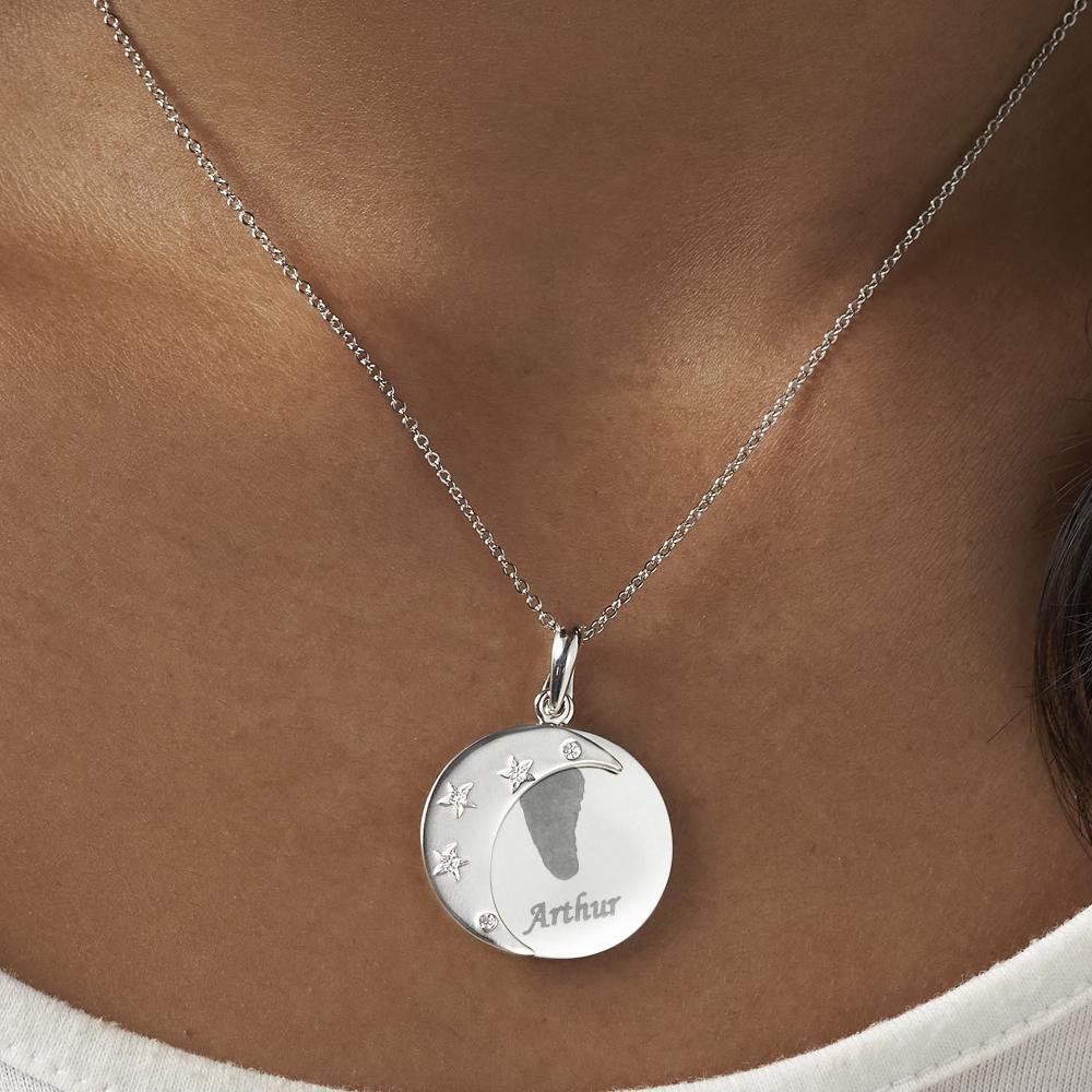 Load image into Gallery viewer, EverWith Engraved Moons Handprints or Footprints Memorial Pendants with Fine Crystal - EverWith Memorial Jewellery - Trade