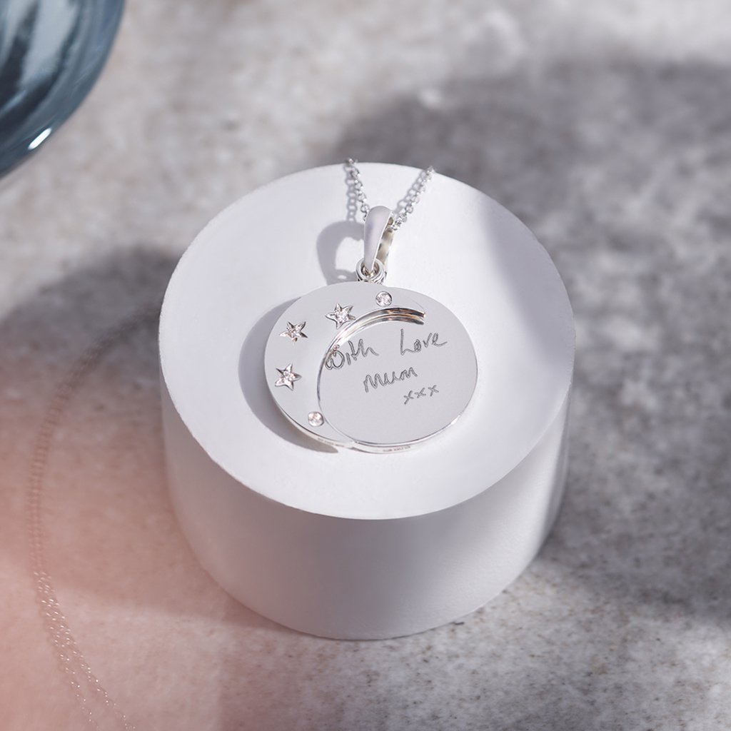 EverWith Engraved Moons Handwriting Memorial Pendants with Fine Crystal - EverWith Memorial Jewellery - Trade