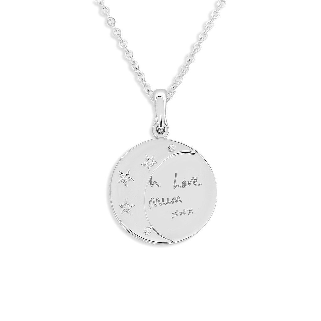 Load image into Gallery viewer, EverWith Engraved Moons Handwriting Memorial Pendants with Fine Crystal - EverWith Memorial Jewellery - Trade