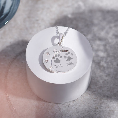 EverWith Engraved Moons Pawprint Memorial Pendants with Fine Crystal - EverWith Memorial Jewellery - Trade