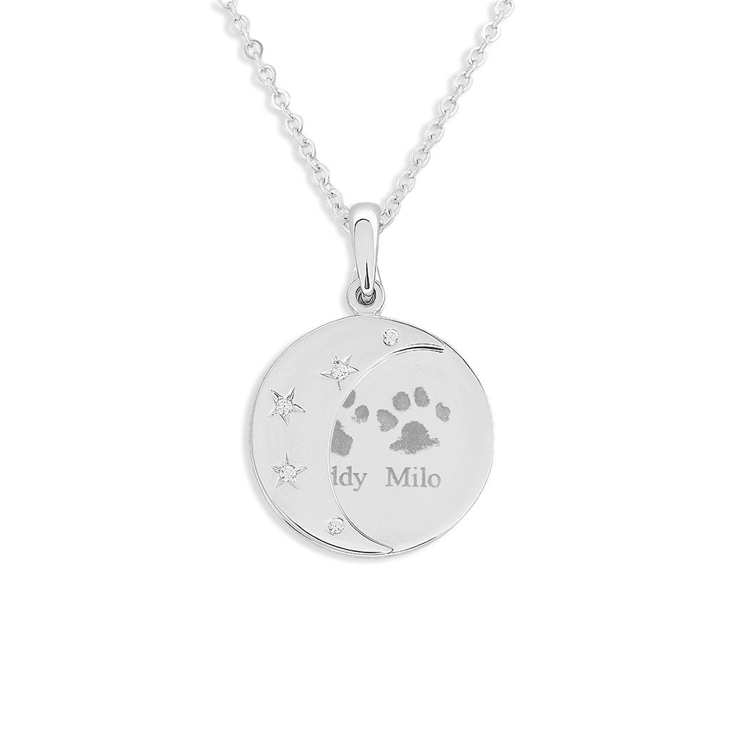 Load image into Gallery viewer, EverWith Engraved Moons Pawprint Memorial Pendants with Fine Crystal - EverWith Memorial Jewellery - Trade