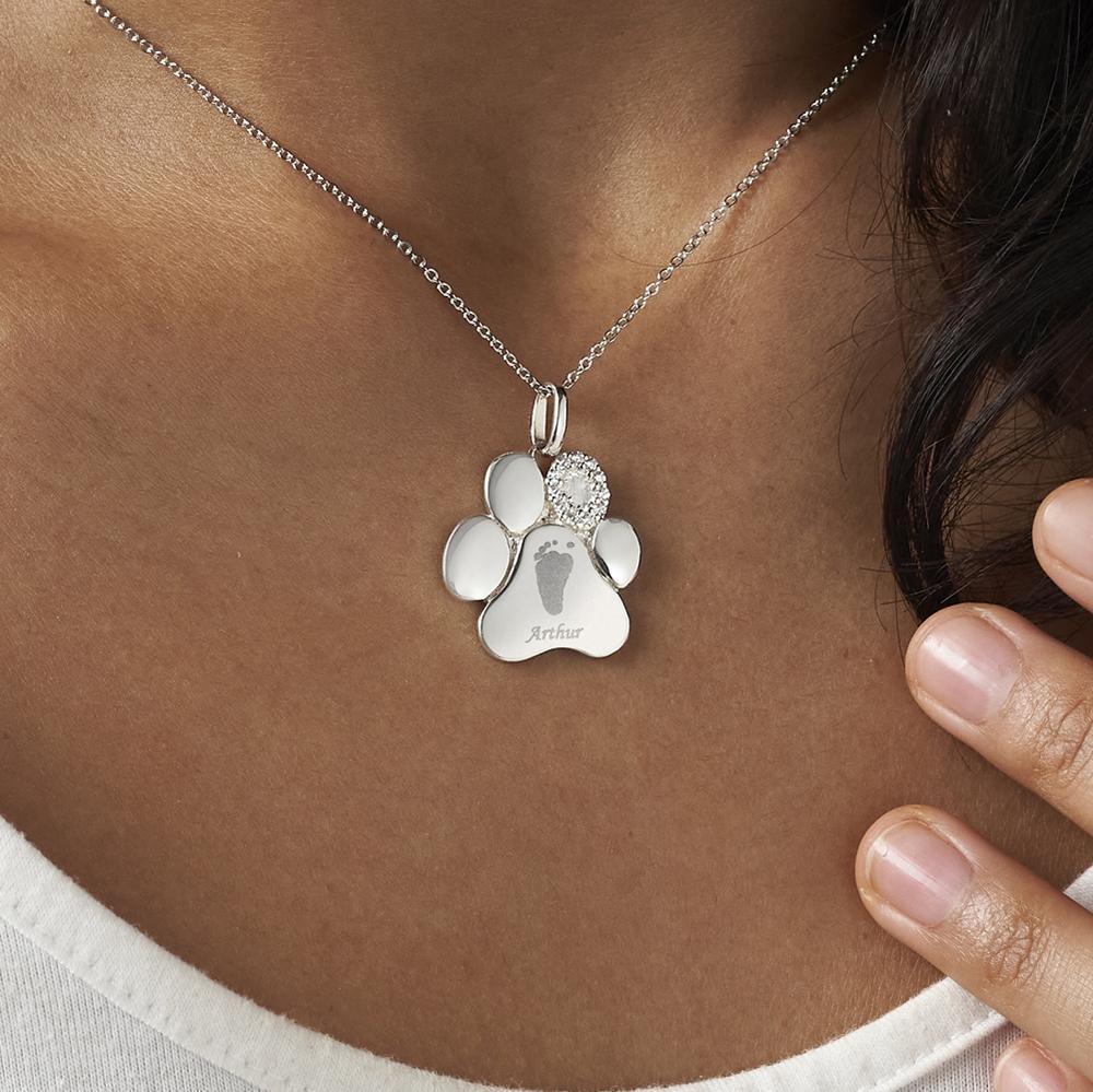 Load image into Gallery viewer, EverWith Engraved Paw Print Memorial Handprint or Footprint Pendant with Fine Crystals - EverWith Memorial Jewellery - Trade