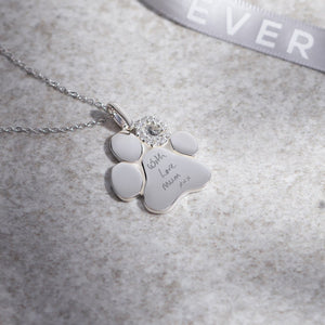 EverWith Engraved Paw Print Memorial Handwriting Pendant with Fine Crystals - EverWith Memorial Jewellery - Trade