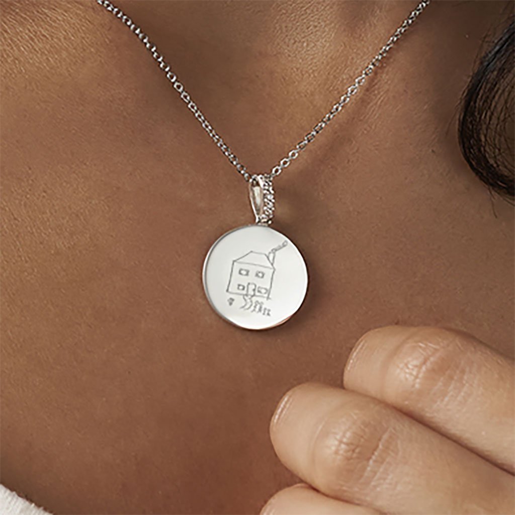 Load image into Gallery viewer, EverWith Engraved Round Memorial Drawing Pendant with Fine Crystals - EverWith Memorial Jewellery - Trade