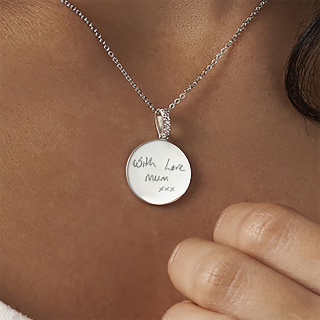 EverWith Engraved Round Memorial Handwriting Pendant with Fine Crystals - EverWith Memorial Jewellery - Trade