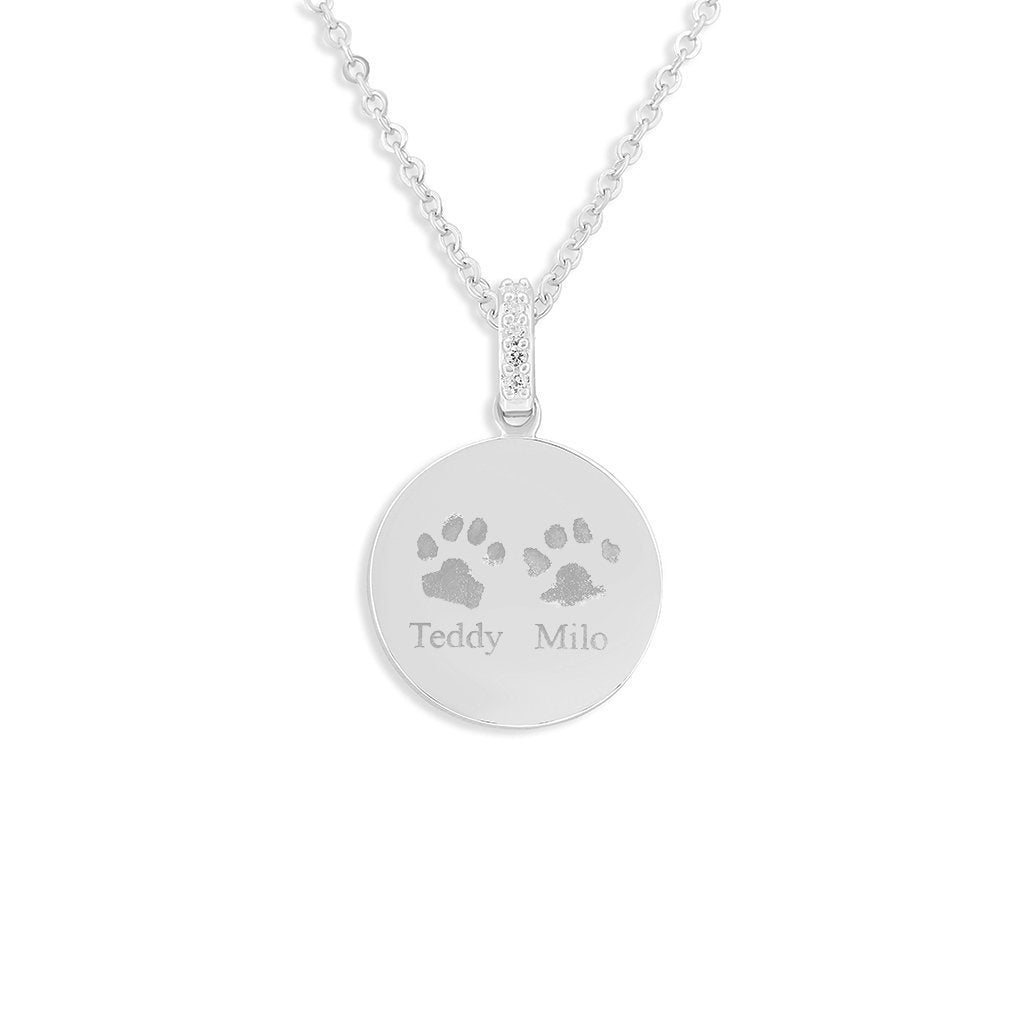 Load image into Gallery viewer, EverWith Engraved Round Pawprint Memorial Pendant with Fine Crystals - EverWith Memorial Jewellery - Trade