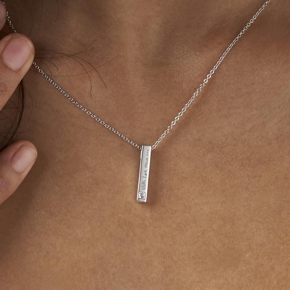 Load image into Gallery viewer, EverWith Engraved Short Bar Memorial Handwriting Pendant With Fine Crystal - EverWith Memorial Jewellery - Trade
