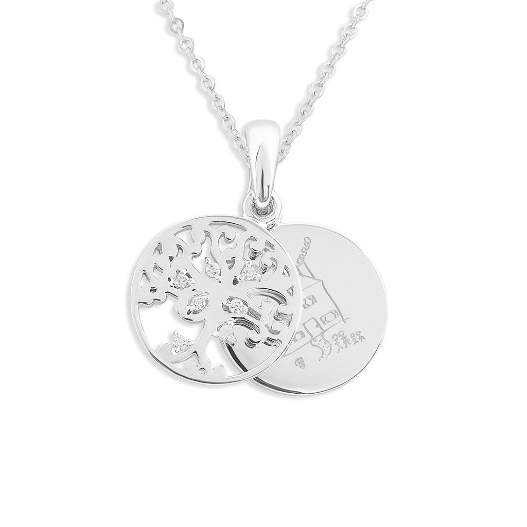 Load image into Gallery viewer, EverWith Engraved Small Tree of Life Drawing Memorial Pendant with Fine Crystal - EverWith Memorial Jewellery - Trade
