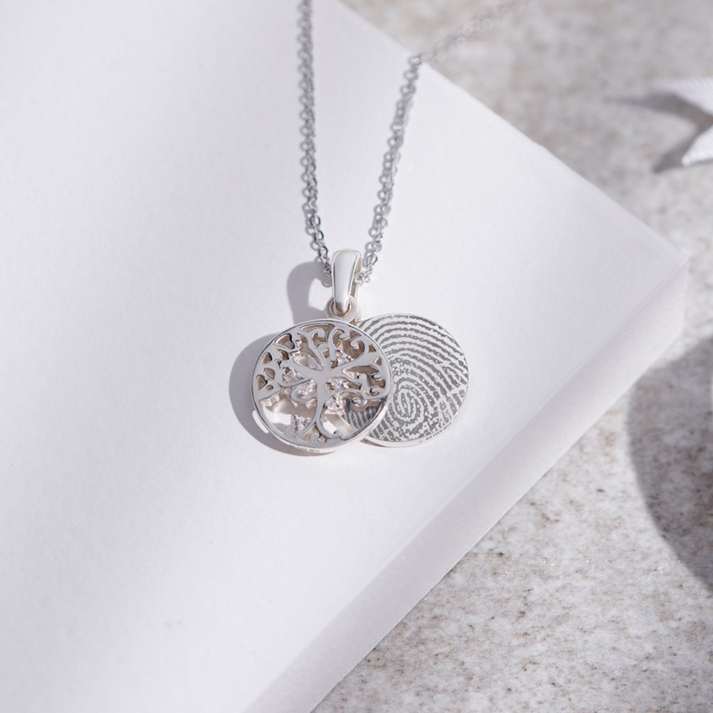 EverWith Engraved Small Tree of Life Fingerprint Memorial Pendant with Fine Crystal - EverWith Memorial Jewellery - Trade