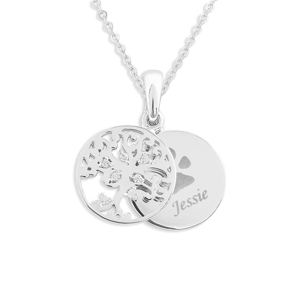 EverWith Engraved Small Tree of Life Pawprint Memorial Pendant with Fine Crystal - EverWith Memorial Jewellery - Trade