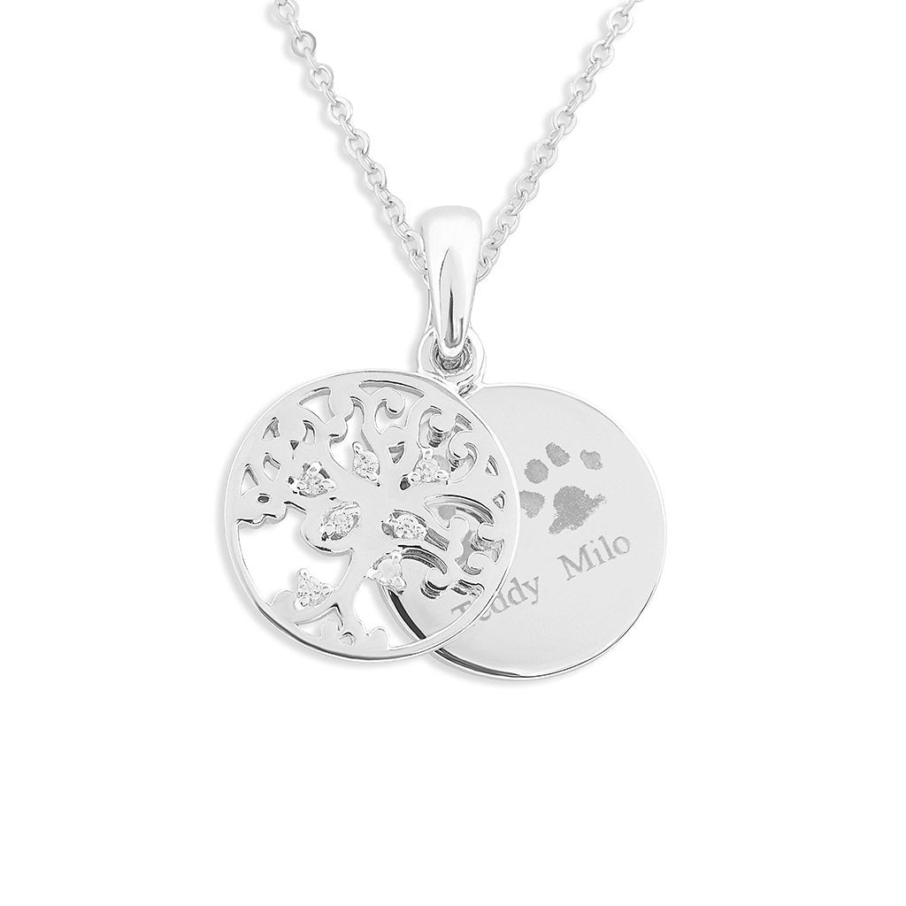 EverWith Engraved Small Tree of Life Pawprint Memorial Pendant with Fine Crystal - EverWith Memorial Jewellery - Trade