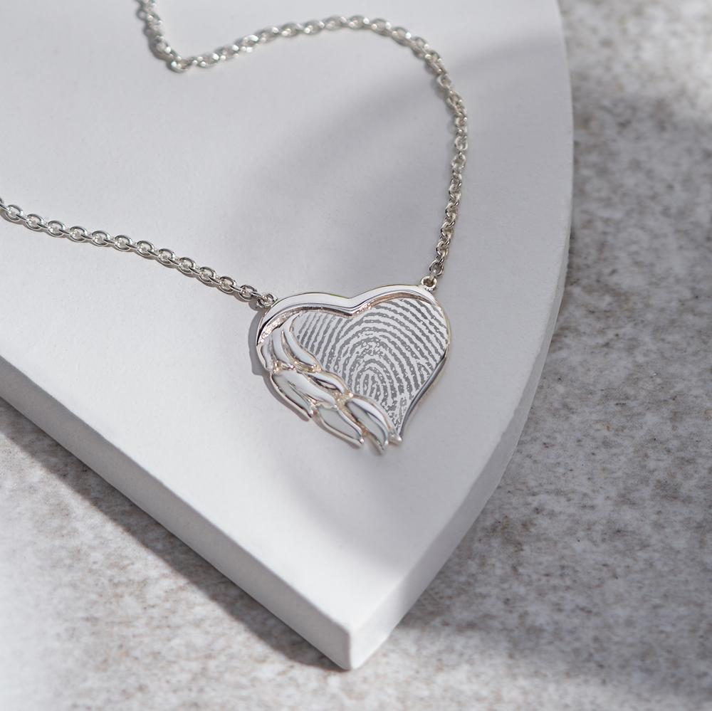 Load image into Gallery viewer, EverWith Engraved Winged Heart Fingerprint Memorial Necklace - EverWith Memorial Jewellery - Trade