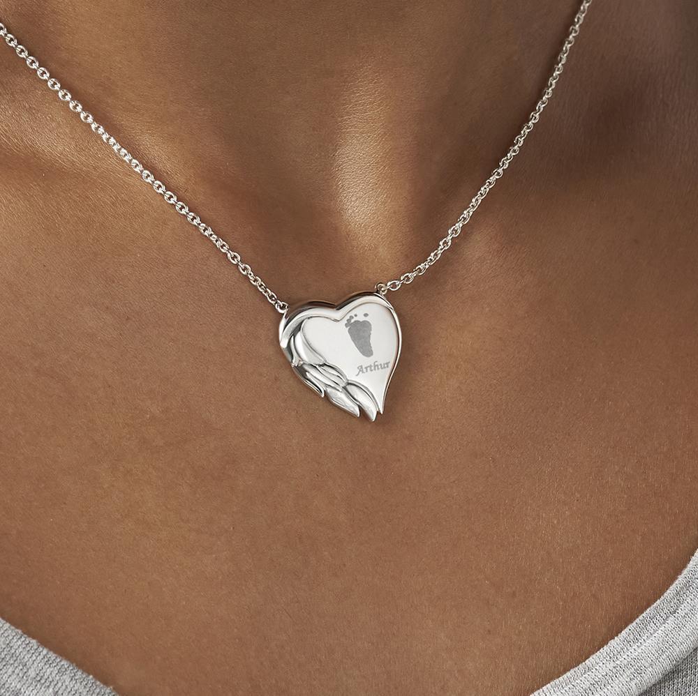 EverWith Engraved Winged Heart Handprint or Footprint Memorial Necklace - EverWith Memorial Jewellery - Trade