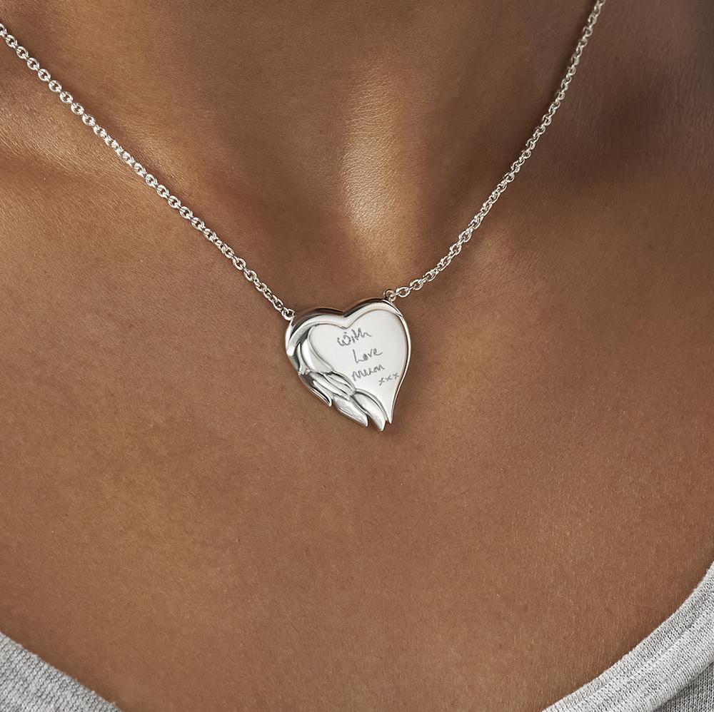 Load image into Gallery viewer, EverWith Engraved Winged Heart Handwriting Memorial Necklace - EverWith Memorial Jewellery - Trade