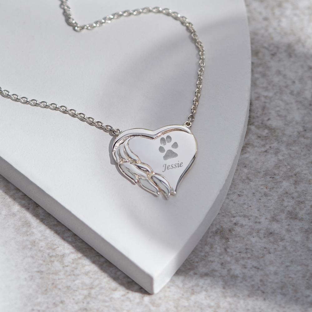 Load image into Gallery viewer, EverWith Engraved Winged Heart Pawprint Memorial Necklace - EverWith Memorial Jewellery - Trade