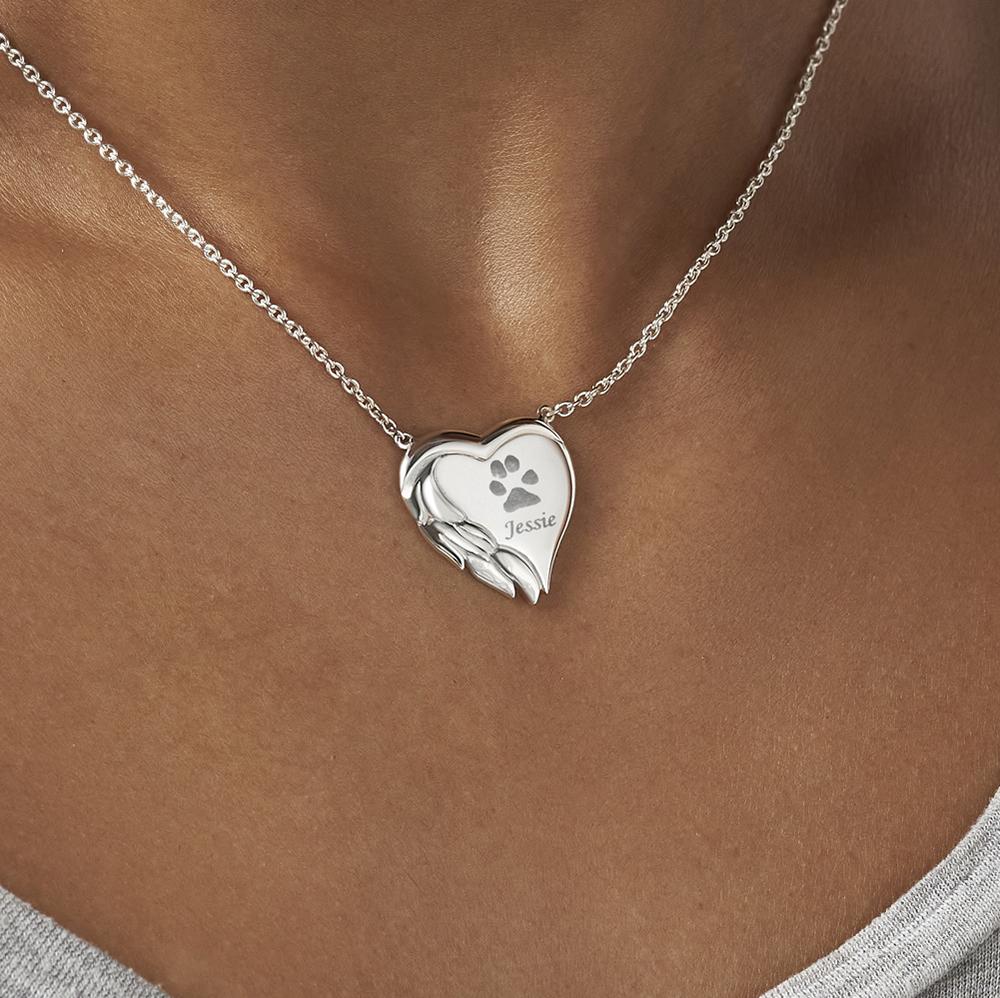 EverWith Engraved Winged Heart Pawprint Memorial Necklace - EverWith Memorial Jewellery - Trade