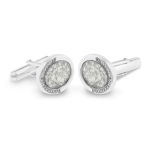 EverWith Gents Fancy Oval Memorial Ashes Cufflinks with Fine Crystals - EverWith Memorial Jewellery - Trade