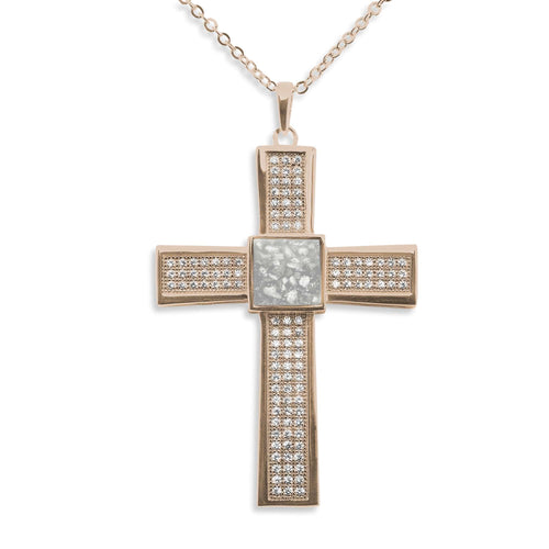 EverWith Gents Oversized Cross Memorial Ashes Pendant with Fine Crystals - EverWith Memorial Jewellery - Trade