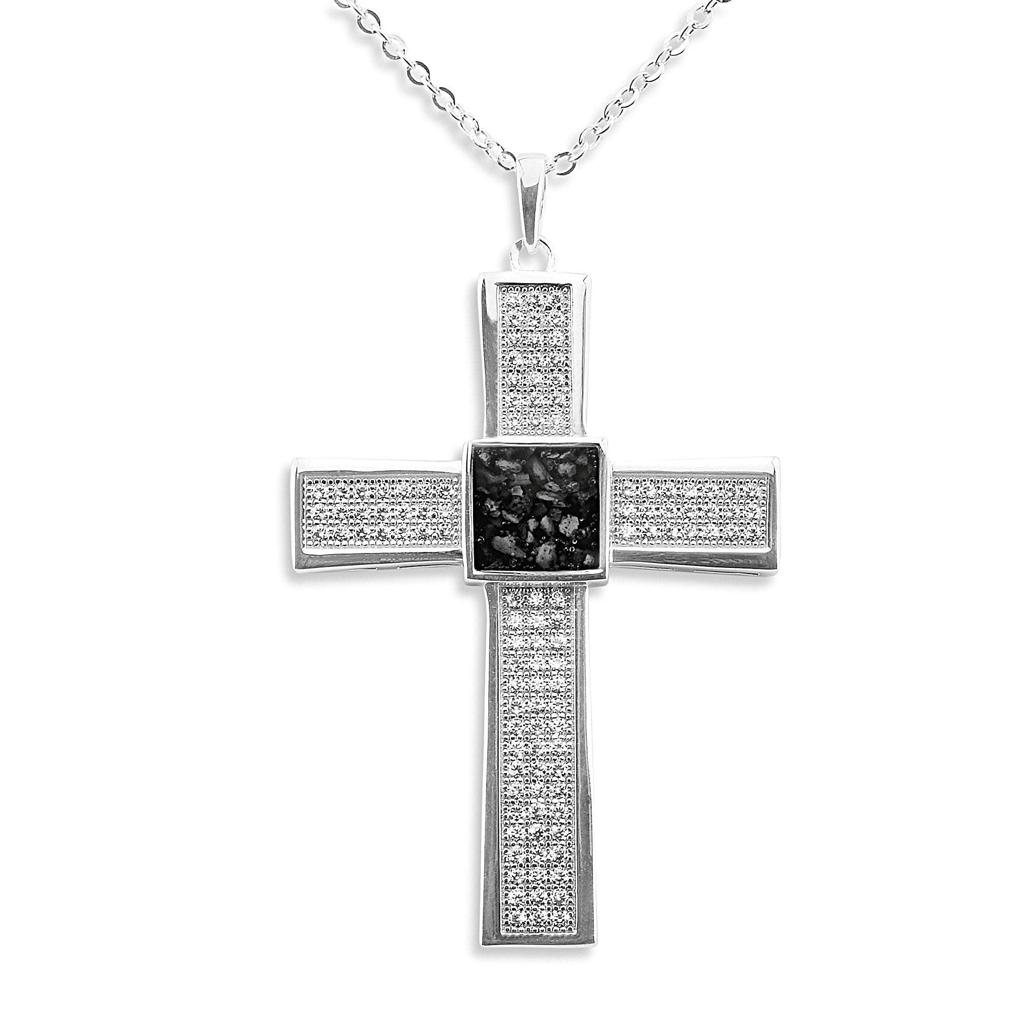 EverWith Gents Oversized Cross Memorial Ashes Pendant with Fine Crystals - EverWith Memorial Jewellery - Trade