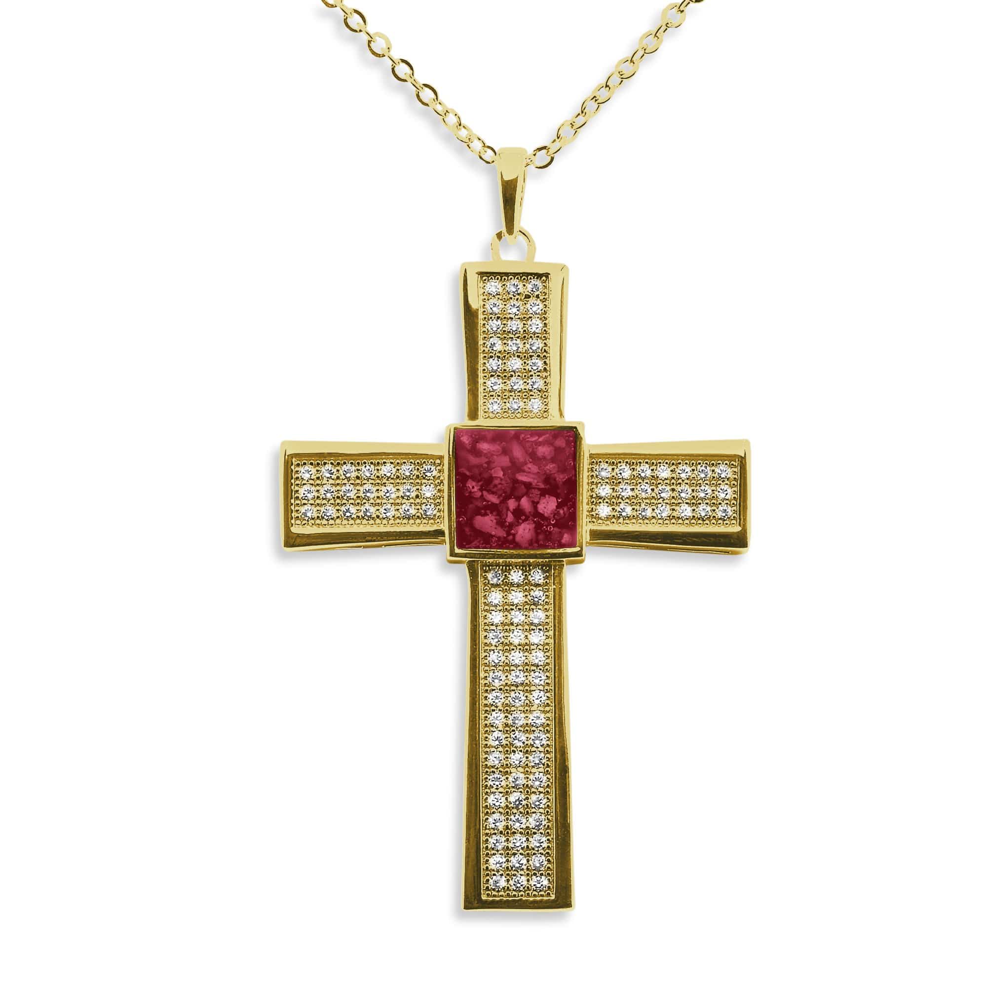 EverWith Gents Oversized Cross Memorial Ashes Pendant with Fine Crystals - EverWith Memorial Jewellery - Trade