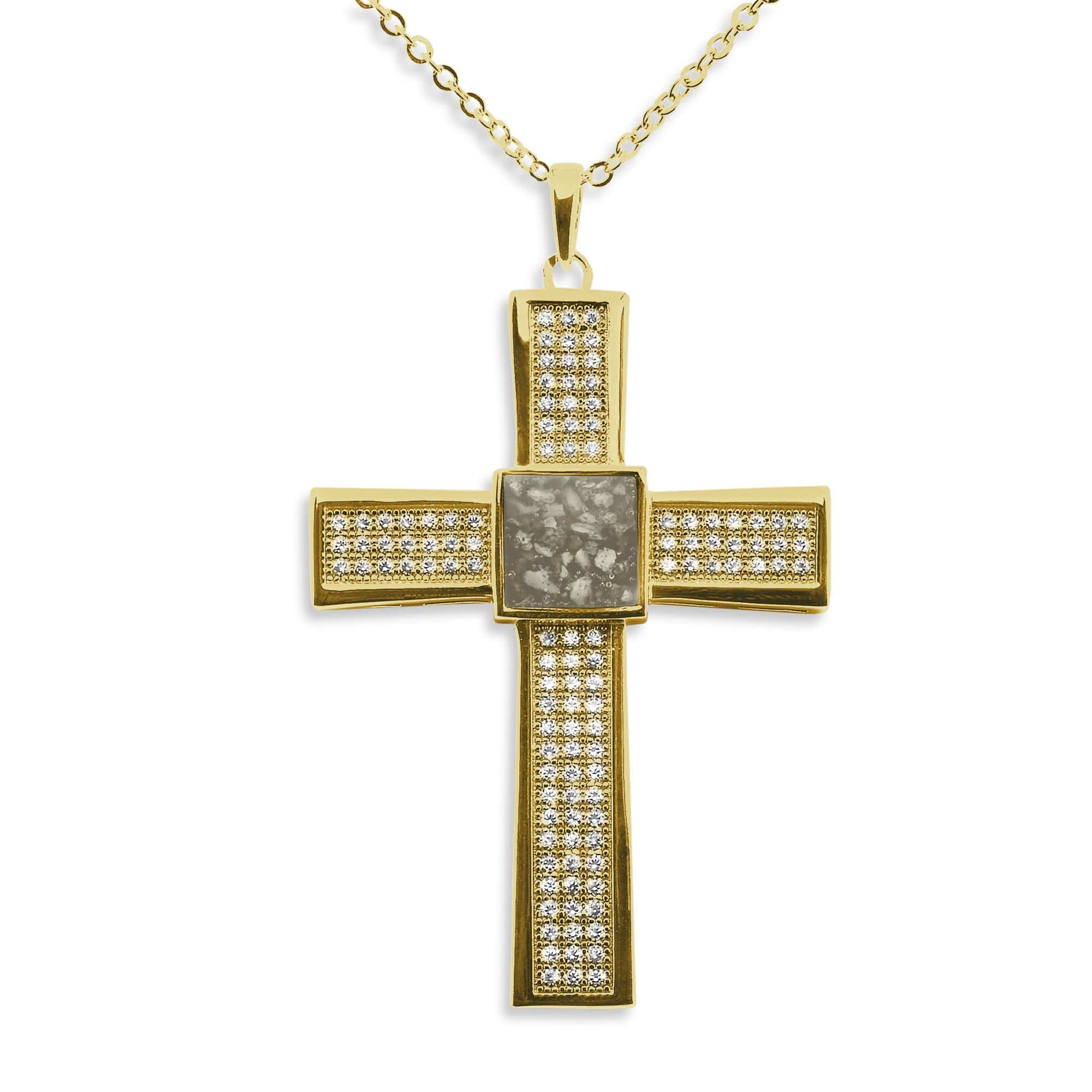 EverWith Gents Oversized Cross Memorial Ashes Pendant with Fine Crystals - EverWith Memorial Jewellery - Trade